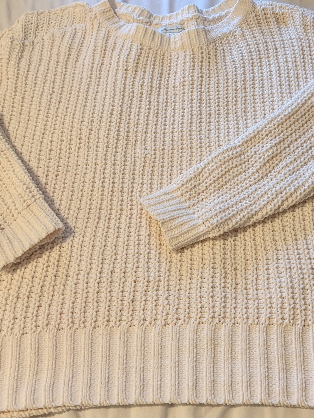 American Eagle Outfitters Cream Textured Crewneck Sweater